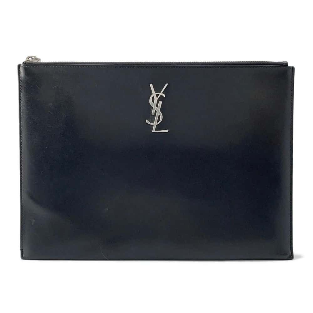 Saint Laurent Paris Clutch Bag Monogram Zip Tablet Holder Black